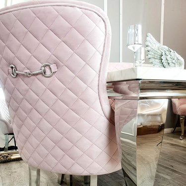 Kate Dining Chair - Velvet Upholstery, Quilted Back, Chrome Clasp & Curved Legs - Multiple Colours - UK Luxury Furniture